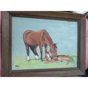 Art Painting Vintage 1966 Margaret Henley " The Horse & Colt" Paint‎